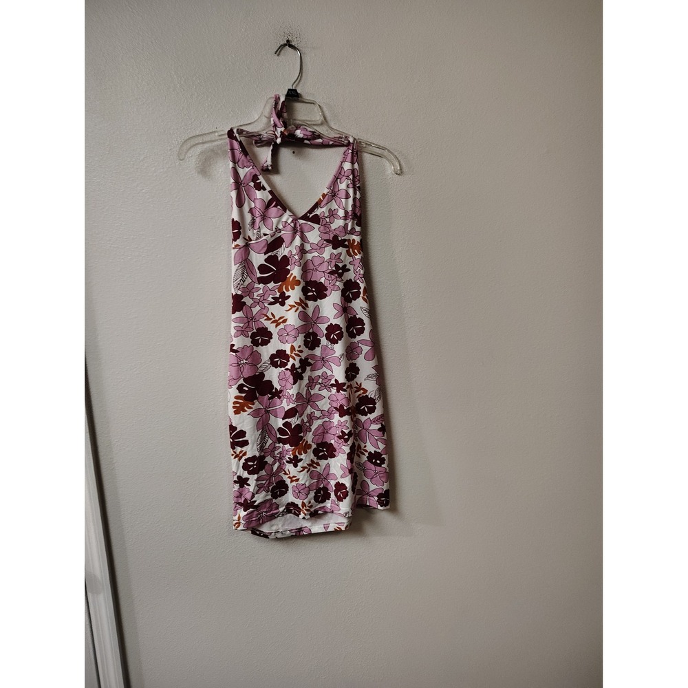 Shein Pink Purple Floral Halter Mini Dress Open Back Summer Sun Dress Womens‎ L